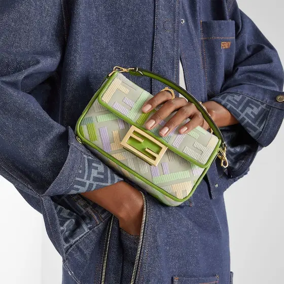 Fendi Baguette Mini Canvas Bag with Multicolor FF Embroidery | Thumbnail 2 Fendi Baguette Mini Canvas Bag with Multicolor FF Embroidery | Thumbnail 2
