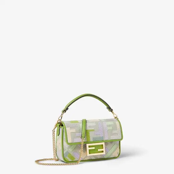 Fendi Baguette Mini Canvas Bag with Multicolor FF Embroidery | Thumbnail 3 Fendi Baguette Mini Canvas Bag with Multicolor FF Embroidery | Thumbnail 3