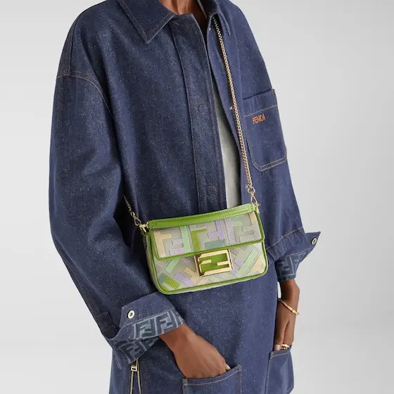 Fendi Baguette Mini Canvas Bag with Multicolor FF Embroidery | Thumbnail 7 Fendi Baguette Mini Canvas Bag with Multicolor FF Embroidery | Thumbnail 7