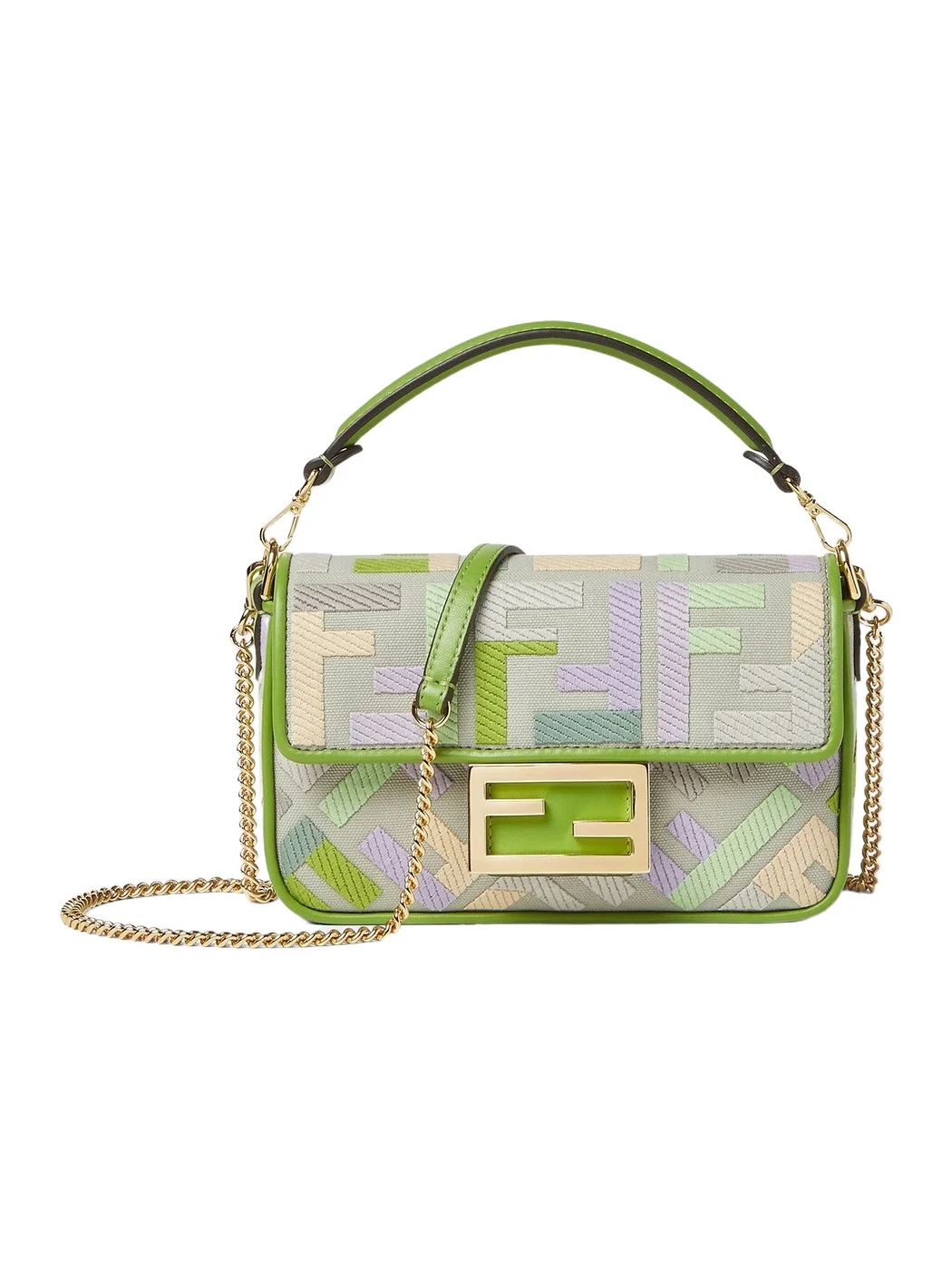 Fendi Baguette Mini Canvas Bag with Multicolor FF Embroidery