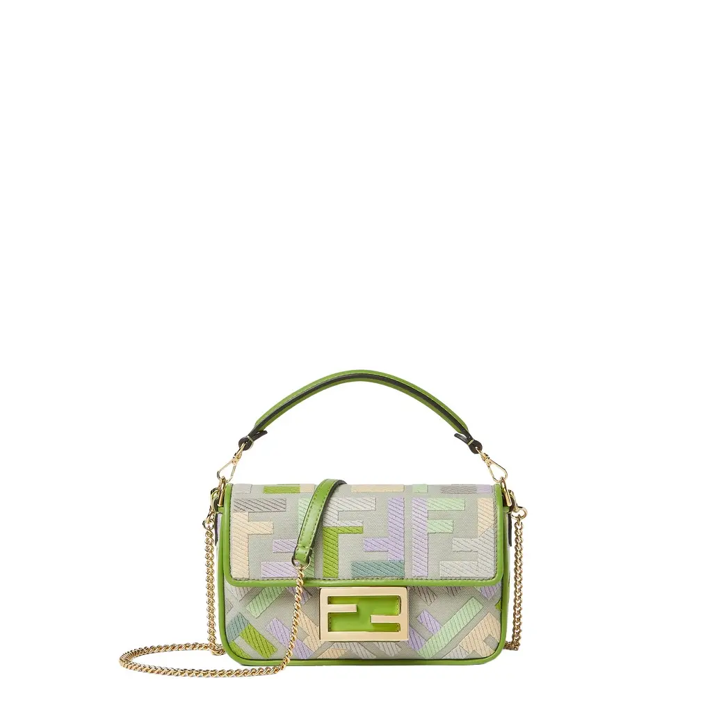 Fendi Iconic mini Baguette® bag, made from green canvas with | Image 1 Fendi Iconic mini Baguette® bag, made from green canvas with | Image 1