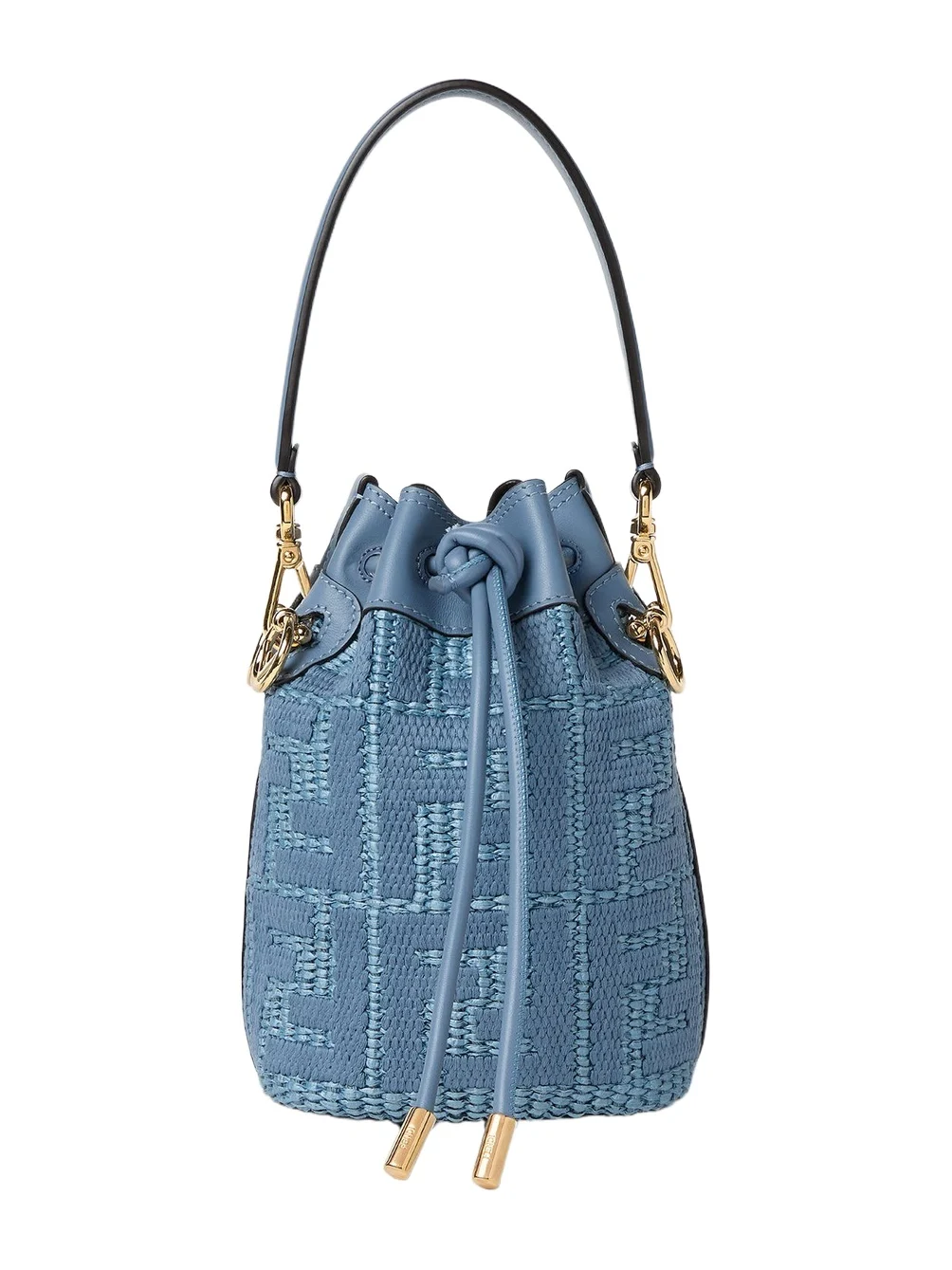 Mon Tresor Woven Raffia-Effect Material Mini-Bag with FF Embroidery