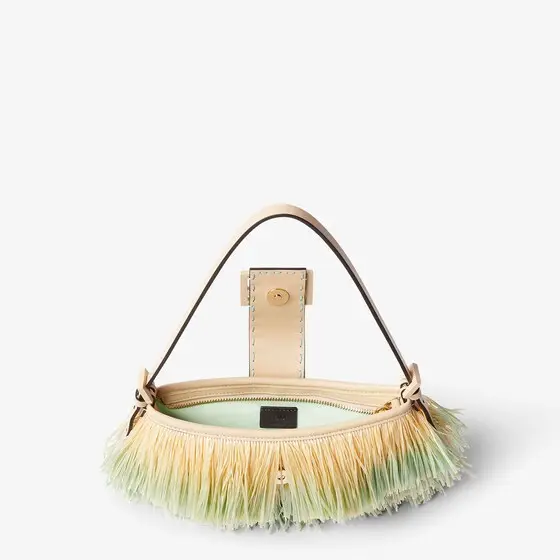 Fendi Baby B. Faded Light Green Raffia-Effect Material Mini-Bag | Thumbnail 5