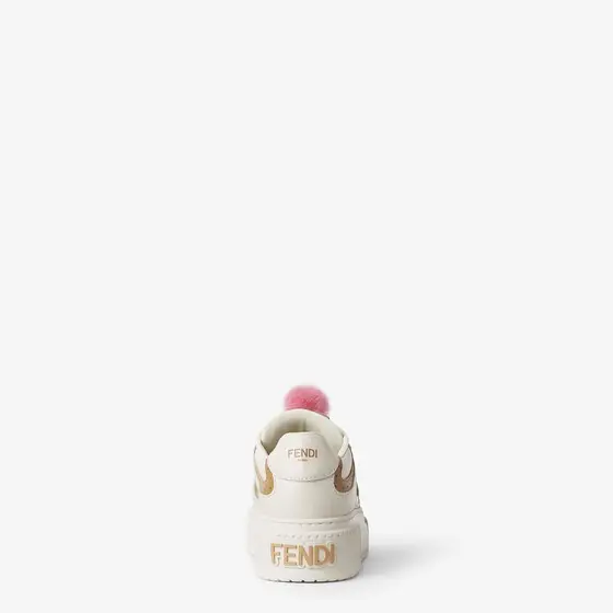 Fendi Match Low Top Platform Shoes in White Leather with Charm | Thumbnail 3