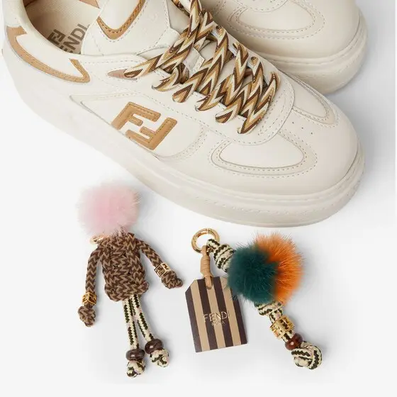 Fendi Match Low Top Platform Shoes in White Leather with Charm | Thumbnail 5