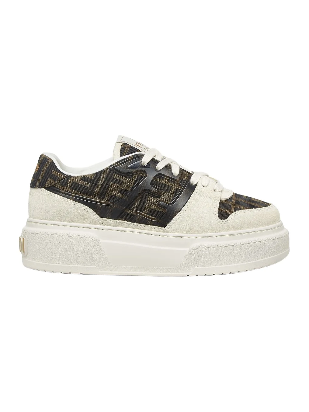 Fendi Match Canvas and White Suede Platform Low-Tops