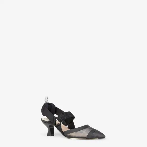 Fendi Colibrì Leather and Mesh Slingbacks with Medium Heel | Thumbnail 2 Fendi Colibrì Leather and Mesh Slingbacks with Medium Heel | Thumbnail 2