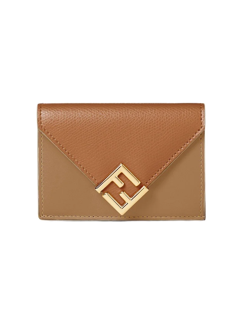 Fendi FF Diamonds Micro Trifold Sellier Brown Leather Wallet