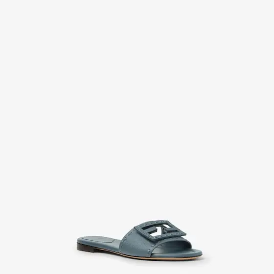 Fendi Tube Mercury Blue Leather Slides | Thumbnail 2 Fendi Tube Mercury Blue Leather Slides | Thumbnail 2