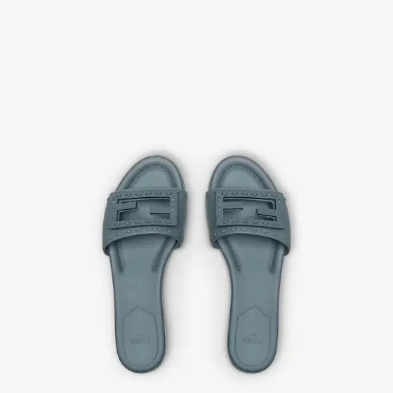 Fendi Tube Mercury Blue Leather Slides | Thumbnail 4 Fendi Tube Mercury Blue Leather Slides | Thumbnail 4