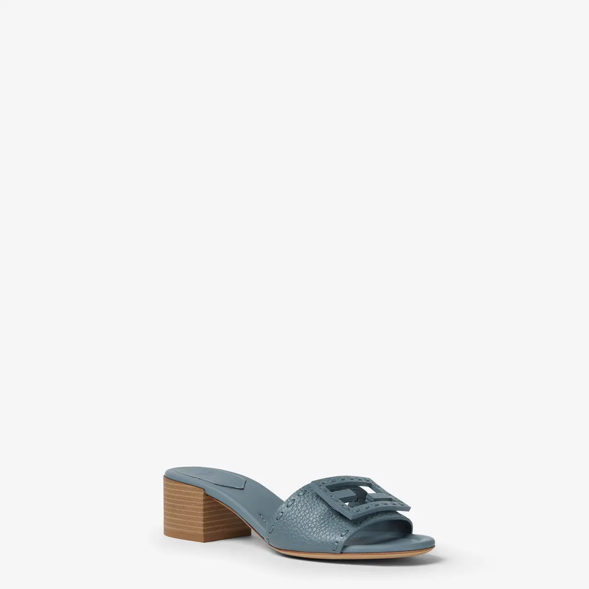 Fendi Tube Mercury Blue Leather Medium-Heel Slides | Thumbnail 2 Fendi Tube Mercury Blue Leather Medium-Heel Slides | Thumbnail 2
