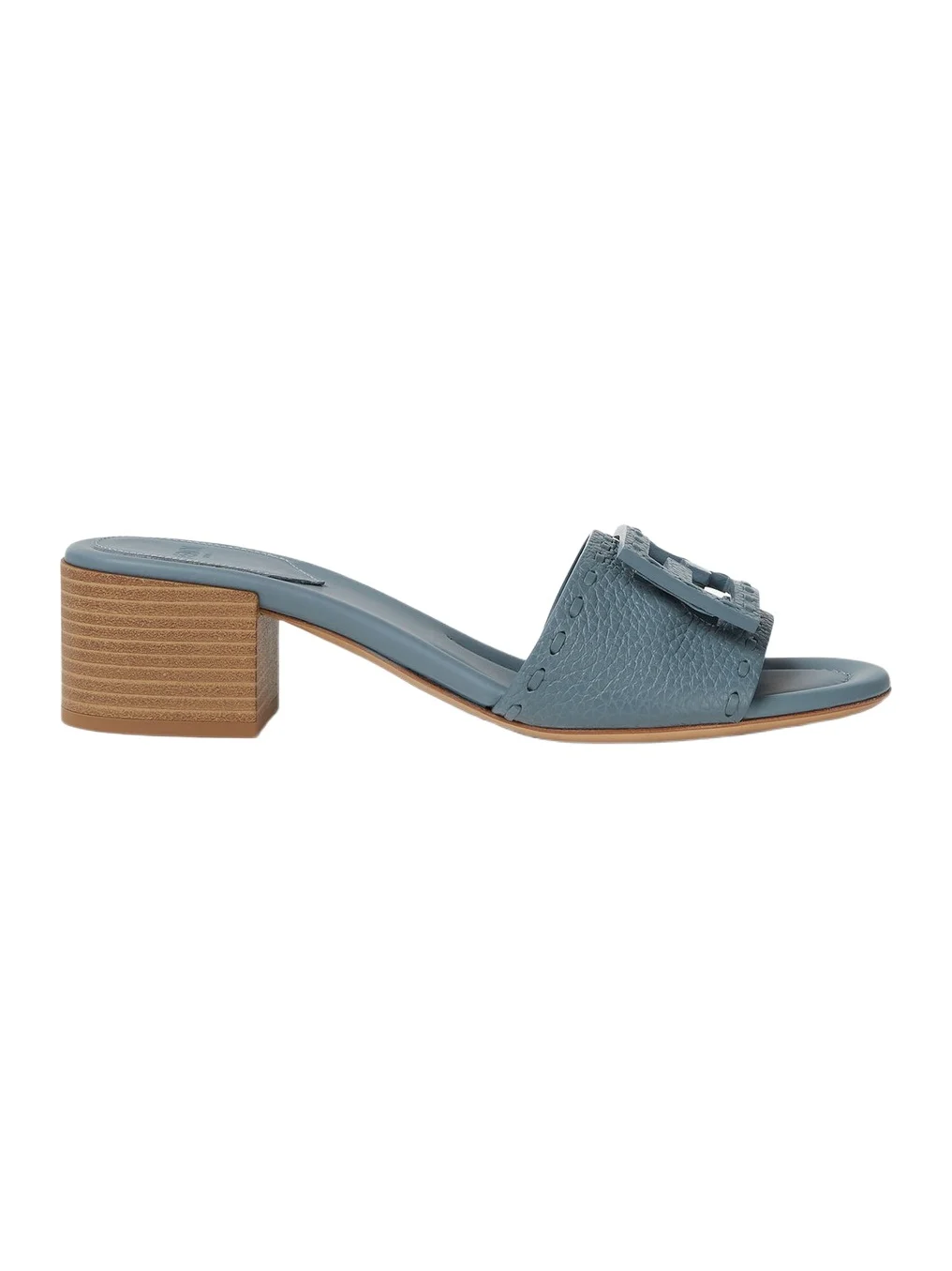 Fendi Tube Mercury Blue Leather Medium-Heel Slides