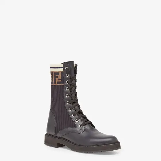Fendi Rockoko Leather Biker Boots with Stretch Fabric | Thumbnail 2 Fendi Rockoko Leather Biker Boots with Stretch Fabric | Thumbnail 2