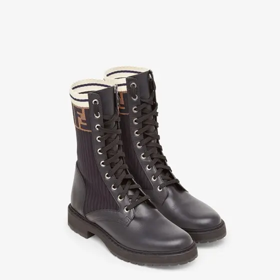 Fendi Rockoko Leather Biker Boots with Stretch Fabric | Thumbnail 4 Fendi Rockoko Leather Biker Boots with Stretch Fabric | Thumbnail 4