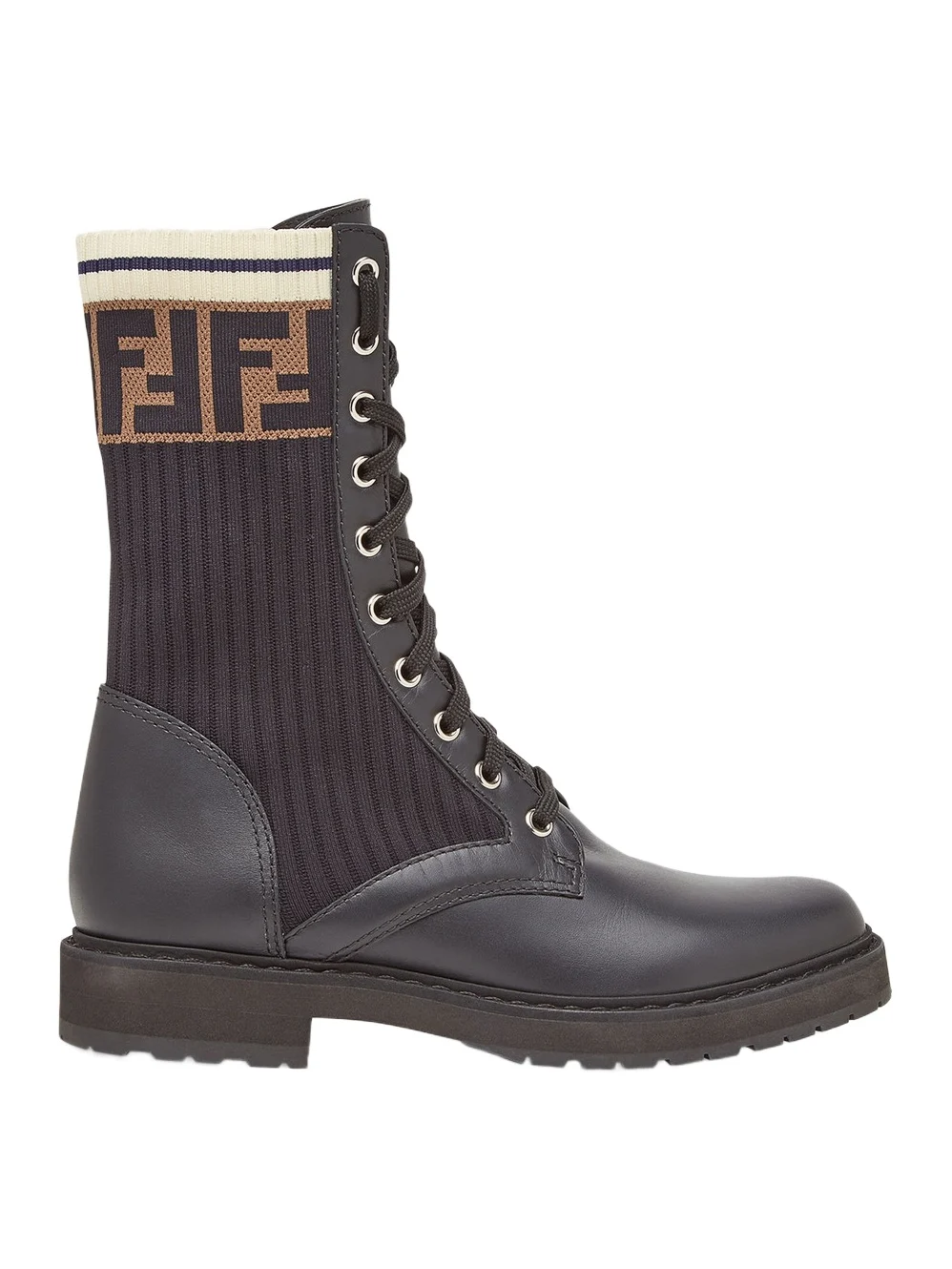 Fendi Rockoko Leather Biker Boots with Stretch Fabric