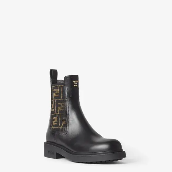 Fendi Filo Leather and FF Fabric Biker Boots | Thumbnail 2 Fendi Filo Leather and FF Fabric Biker Boots | Thumbnail 2