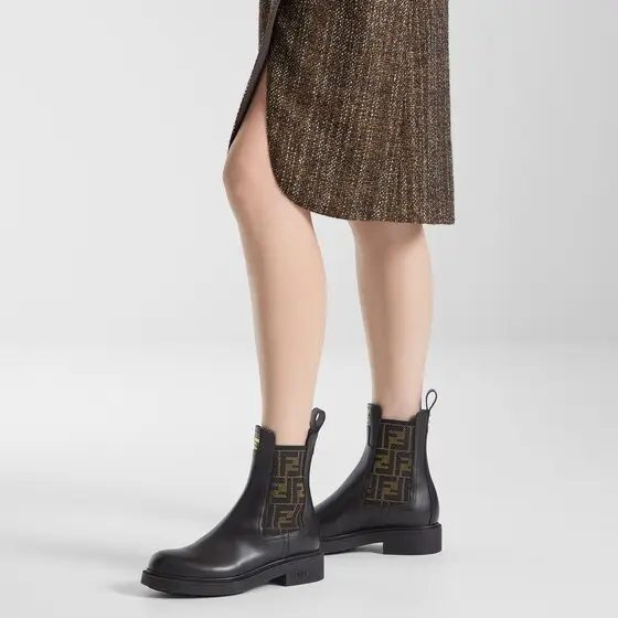 Fendi Filo Leather and FF Fabric Biker Boots | Thumbnail 5 Fendi Filo Leather and FF Fabric Biker Boots | Thumbnail 5