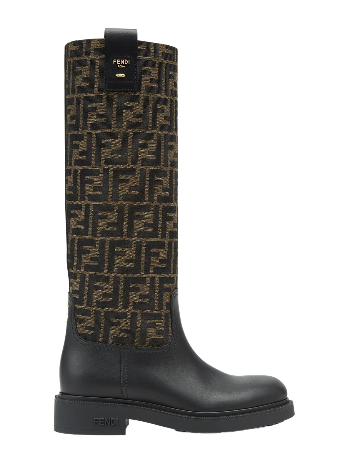Fendi Filo Leather and Brown FF Fabric Boots