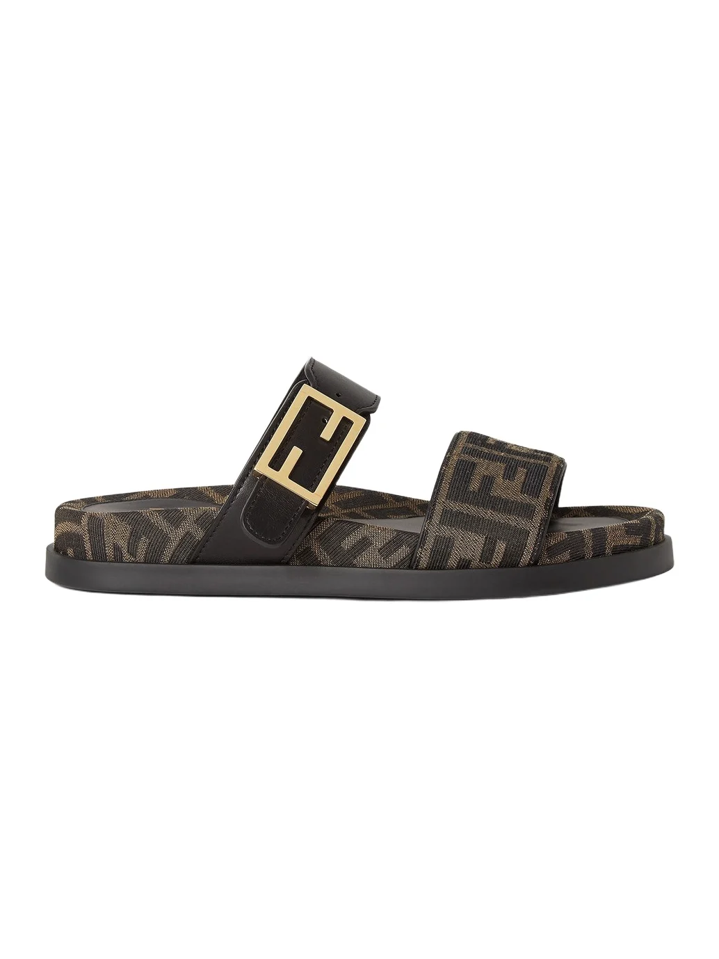 Feel Leather and Brown FF Fabric Slides Feel Leather and Brown FF Fabric Slides