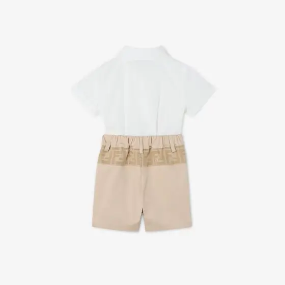 Fendi Baby Onesie In White Poplin and Beige Gabardine with Logo | Thumbnail 2 Fendi Baby Onesie In White Poplin and Beige Gabardine with Logo | Thumbnail 2
