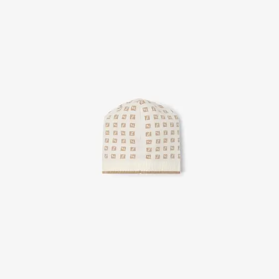 Fendi Baby hat in a cream cotton and cashmere knit with all-over | Thumbnail 2