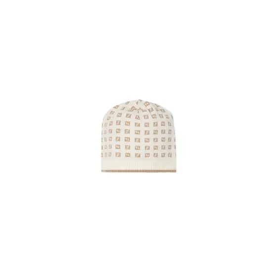 Fendi Baby hat in a cream cotton and cashmere knit with all-over | Image 1 Fendi Baby hat in a cream cotton and cashmere knit with all-over | Image 1