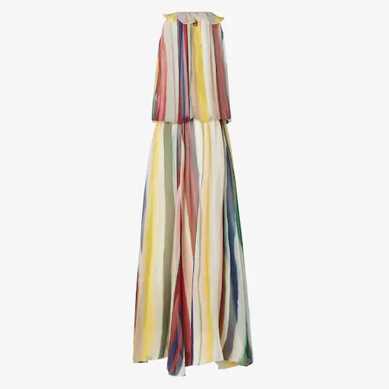 Fendi Silk Chiffon Dress with Multicolor Stripes | Thumbnail 2 Fendi Silk Chiffon Dress with Multicolor Stripes | Thumbnail 2