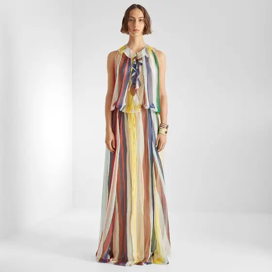 Fendi Silk Chiffon Dress with Multicolor Stripes | Thumbnail 4 Fendi Silk Chiffon Dress with Multicolor Stripes | Thumbnail 4