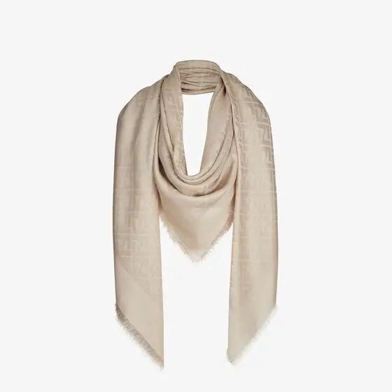 Fendi Large square shawl made in a soft, cream wool and silk | Thumbnail 2