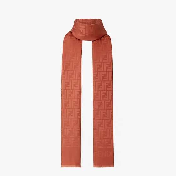 Fendi Large rectangular stole made of rust-coloured organic silk | Thumbnail 3 Fendi Large rectangular stole made of rust-coloured organic silk | Thumbnail 3