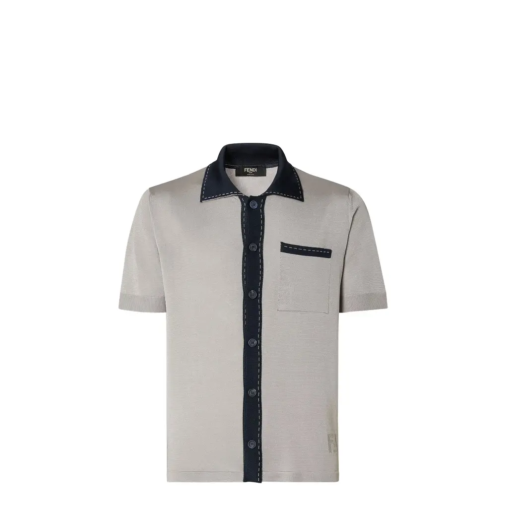 Short-sleeved cardigan with collar and left-side breast Short-sleeved cardigan with collar and left-side breast