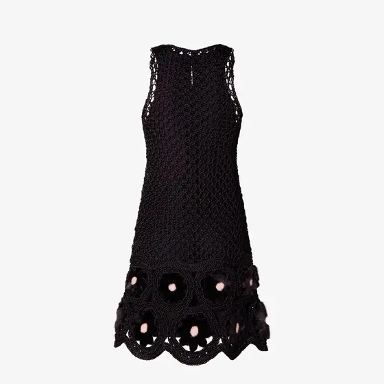 Fendi Macramé Silk and Shearling Dress | Thumbnail 2 Fendi Macramé Silk and Shearling Dress | Thumbnail 2