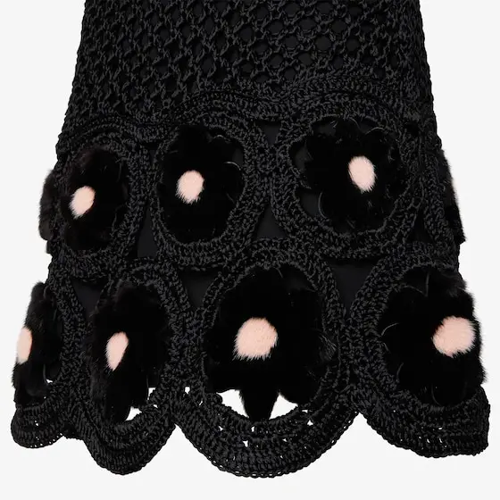 Fendi Macramé Silk and Shearling Dress | Thumbnail 3 Fendi Macramé Silk and Shearling Dress | Thumbnail 3