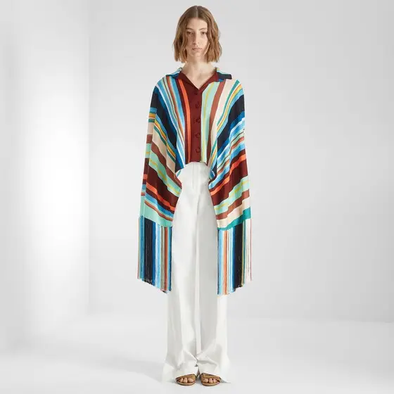 Fendi Viscose Yarn Striped Poncho | Thumbnail 4 Fendi Viscose Yarn Striped Poncho | Thumbnail 4
