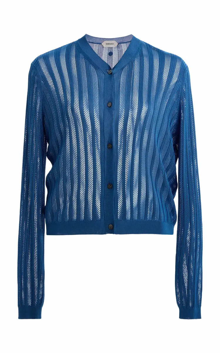 Versace Knitted Mesh Ribbed Sweater