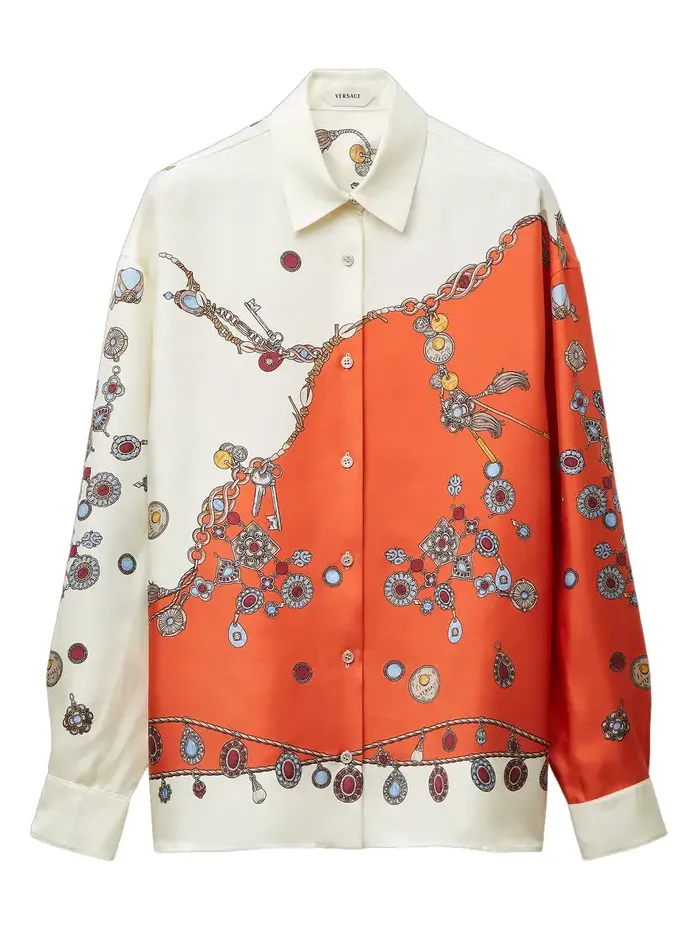 Versace Stolen Jewels Printed Silk-Twill Top