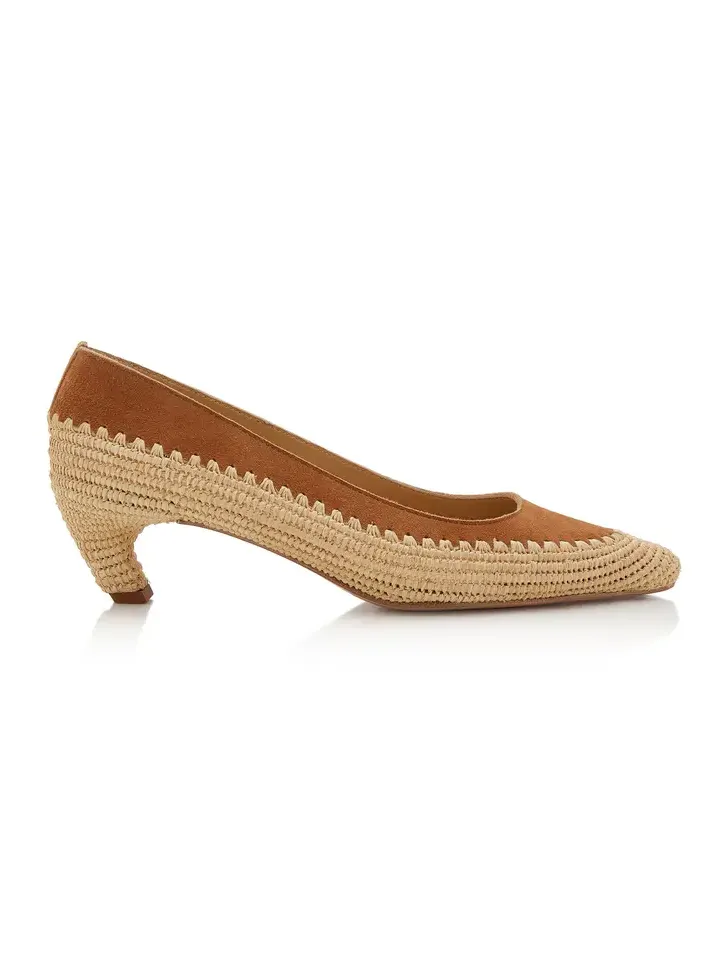 Peggy Suede-Trimmed Raffia Pumps Peggy Suede-Trimmed Raffia Pumps