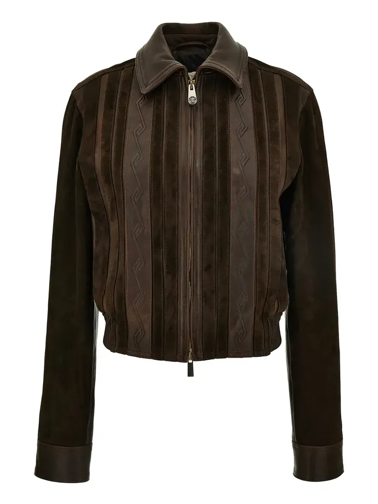 Embossed Leather and Suede Blouson Jacket