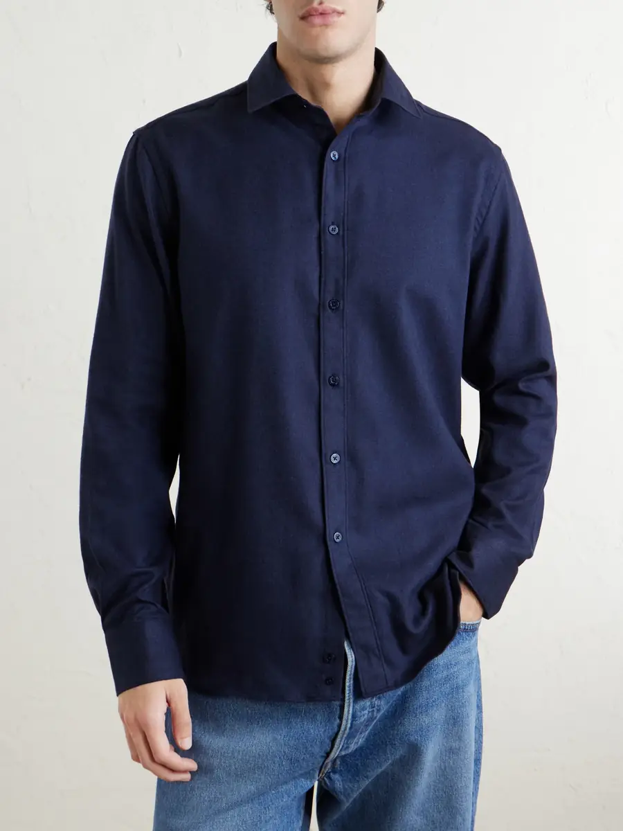 Canali Herringbone Cotton and Lyocell-Blend Shirt - Men | Thumbnail 3