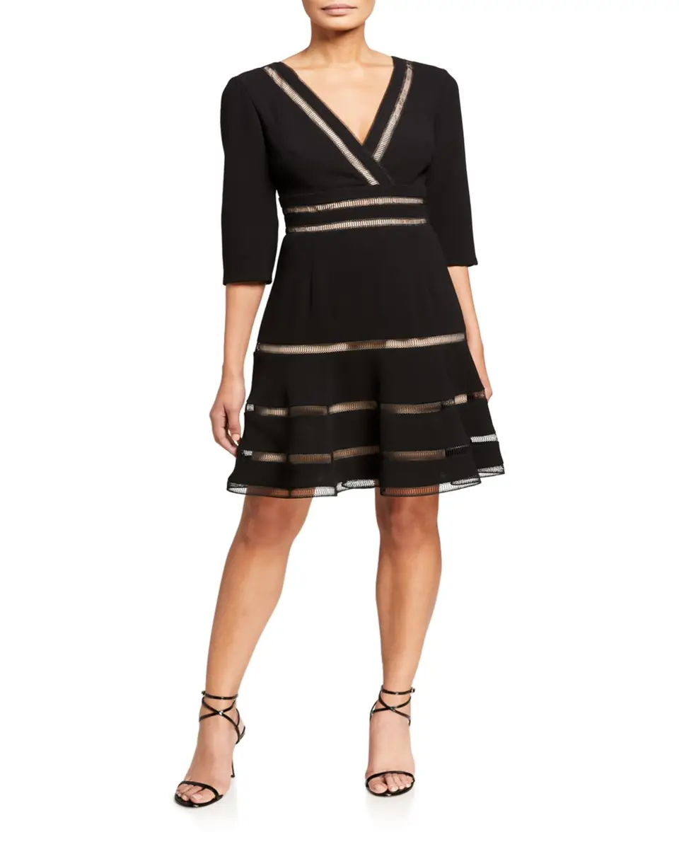 Shani Shemer Surplice 1/2-Sleeve Crepe Fit-&-Flare Dress w/ Trim | Thumbnail 2 Shani Shemer Surplice 1/2-Sleeve Crepe Fit-&-Flare Dress w/ Trim | Thumbnail 2