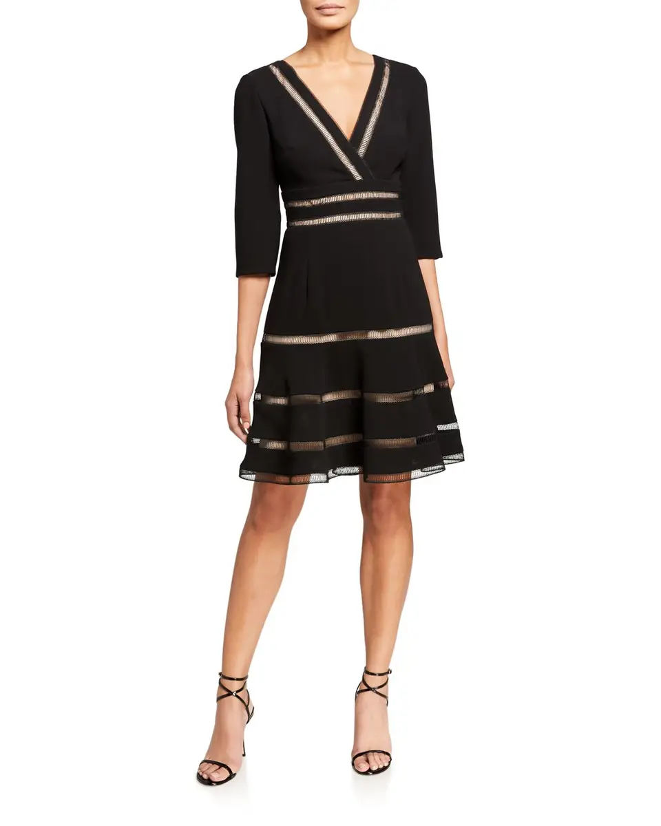Shani Shemer Surplice 1/2-Sleeve Crepe Fit-&-Flare Dress w/ Trim | Thumbnail 4 Shani Shemer Surplice 1/2-Sleeve Crepe Fit-&-Flare Dress w/ Trim | Thumbnail 4
