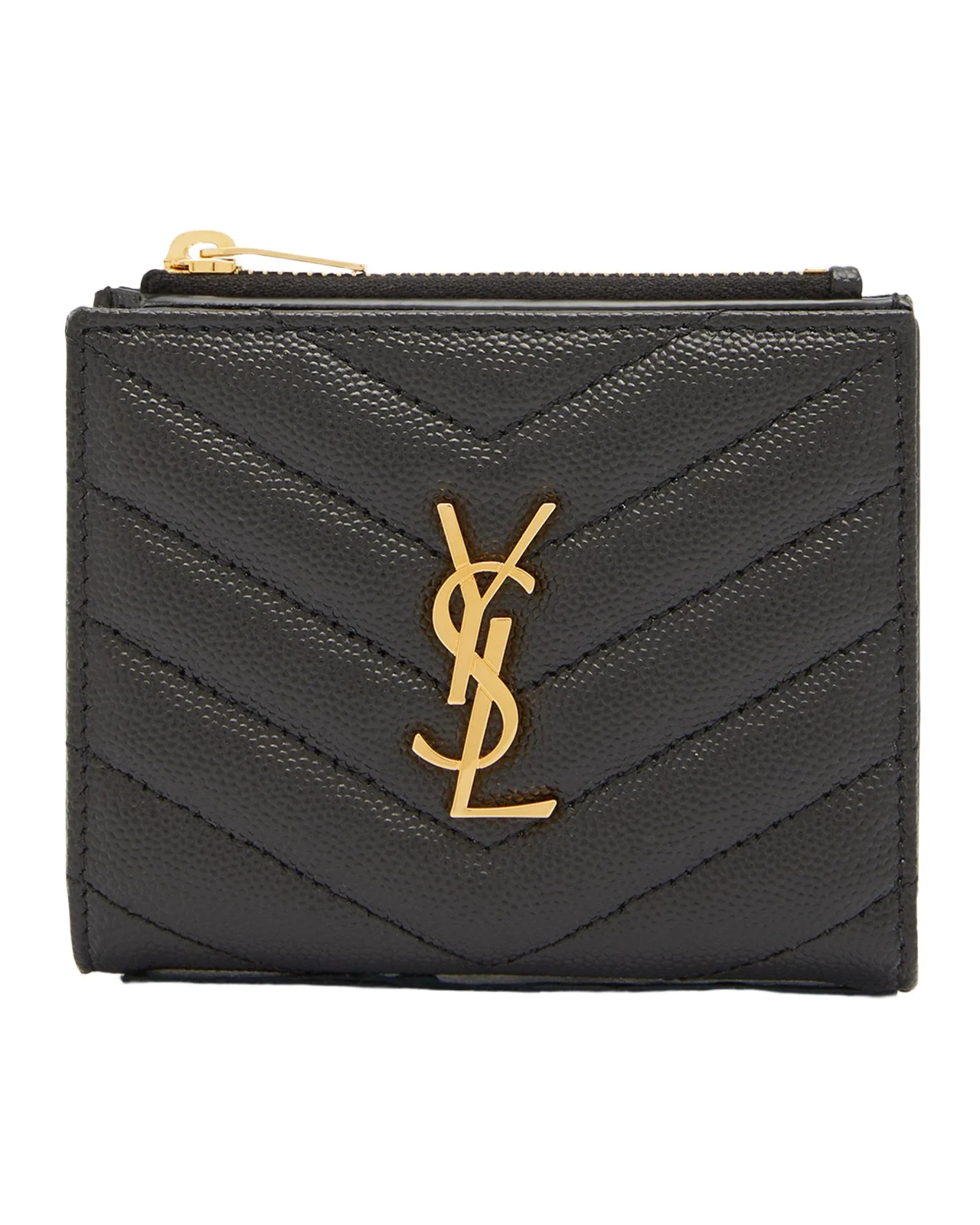YSL Monogram Small Ziptop Wallet in Grained Leather YSL Monogram Small Ziptop Wallet in Grained Leather