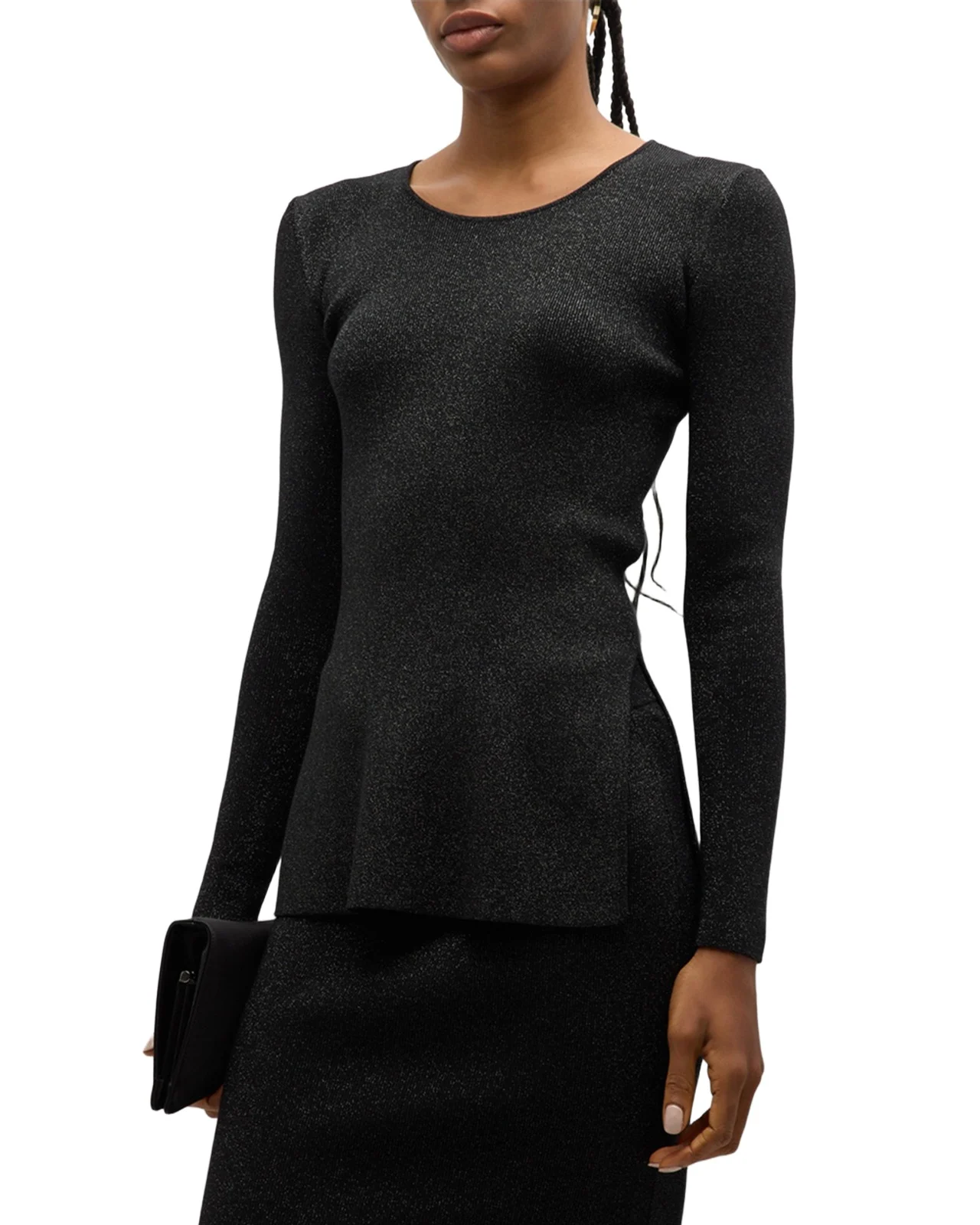 Emporio Armani Side-Slit Scoop-Neck Shimmer Knit Blouse