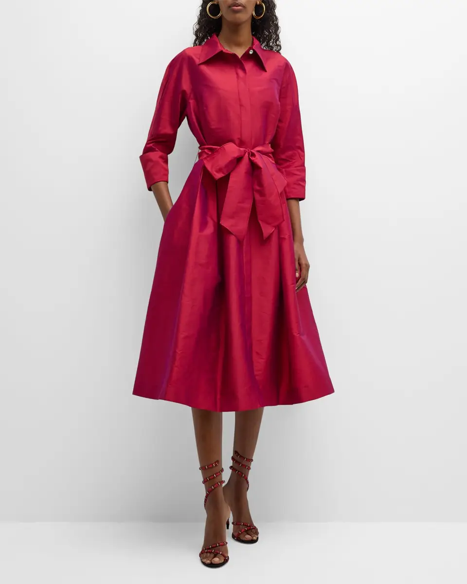 Rickie Freeman for Teri Jon 3/4-Sleeve Belted Midi Shirtdress | Thumbnail 2 Rickie Freeman for Teri Jon 3/4-Sleeve Belted Midi Shirtdress | Thumbnail 2