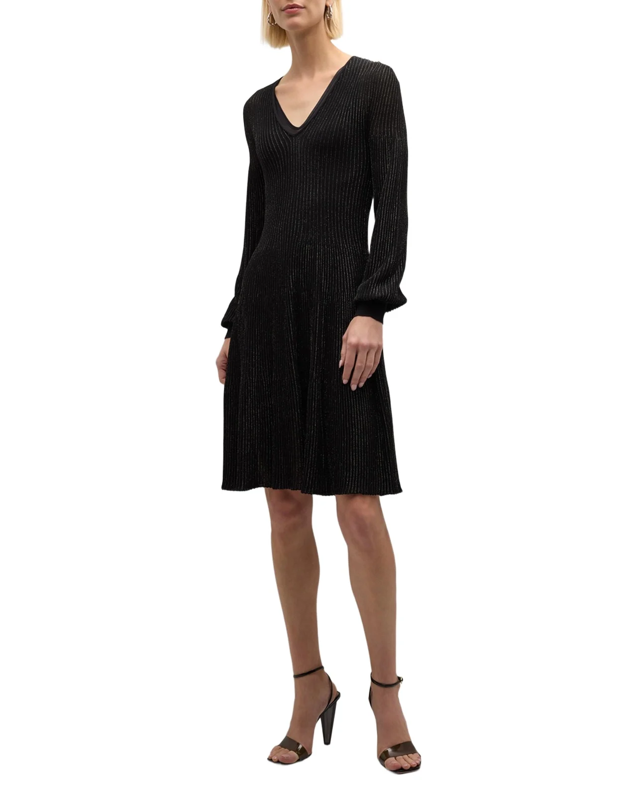 Metallic Ribbed A-Line Midi Dress