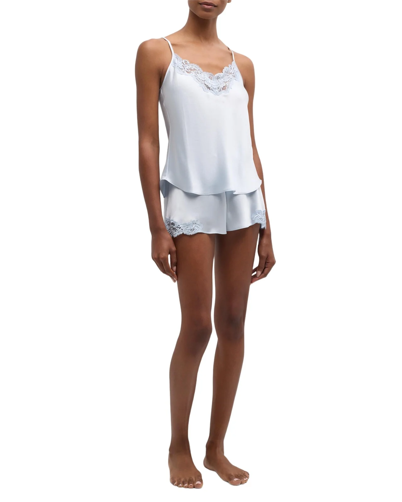 Christine Lingerie Bijoux Short Lace-Trim Silk Pajama Set