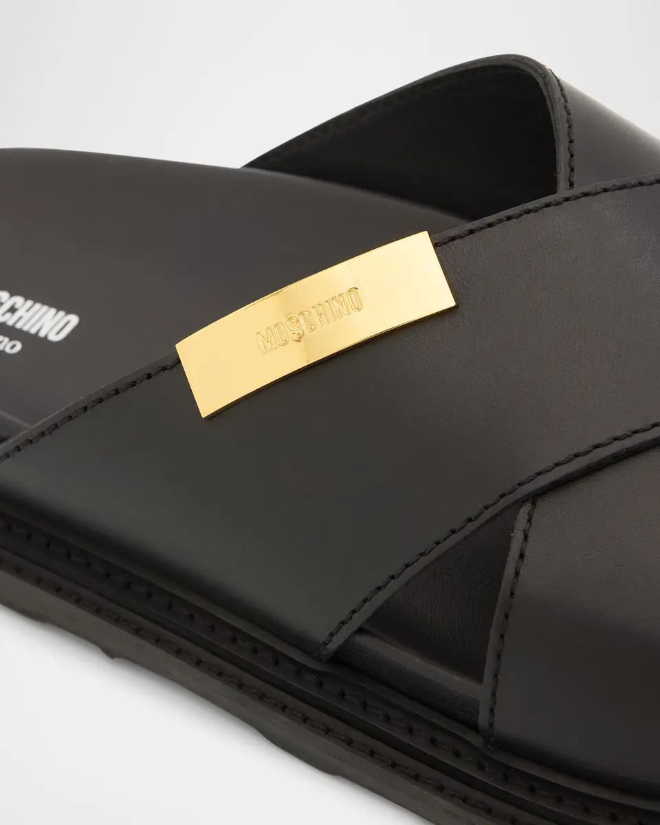 MOSCHINO Men's Calfskin Leather Slide Sandals | Thumbnail 4