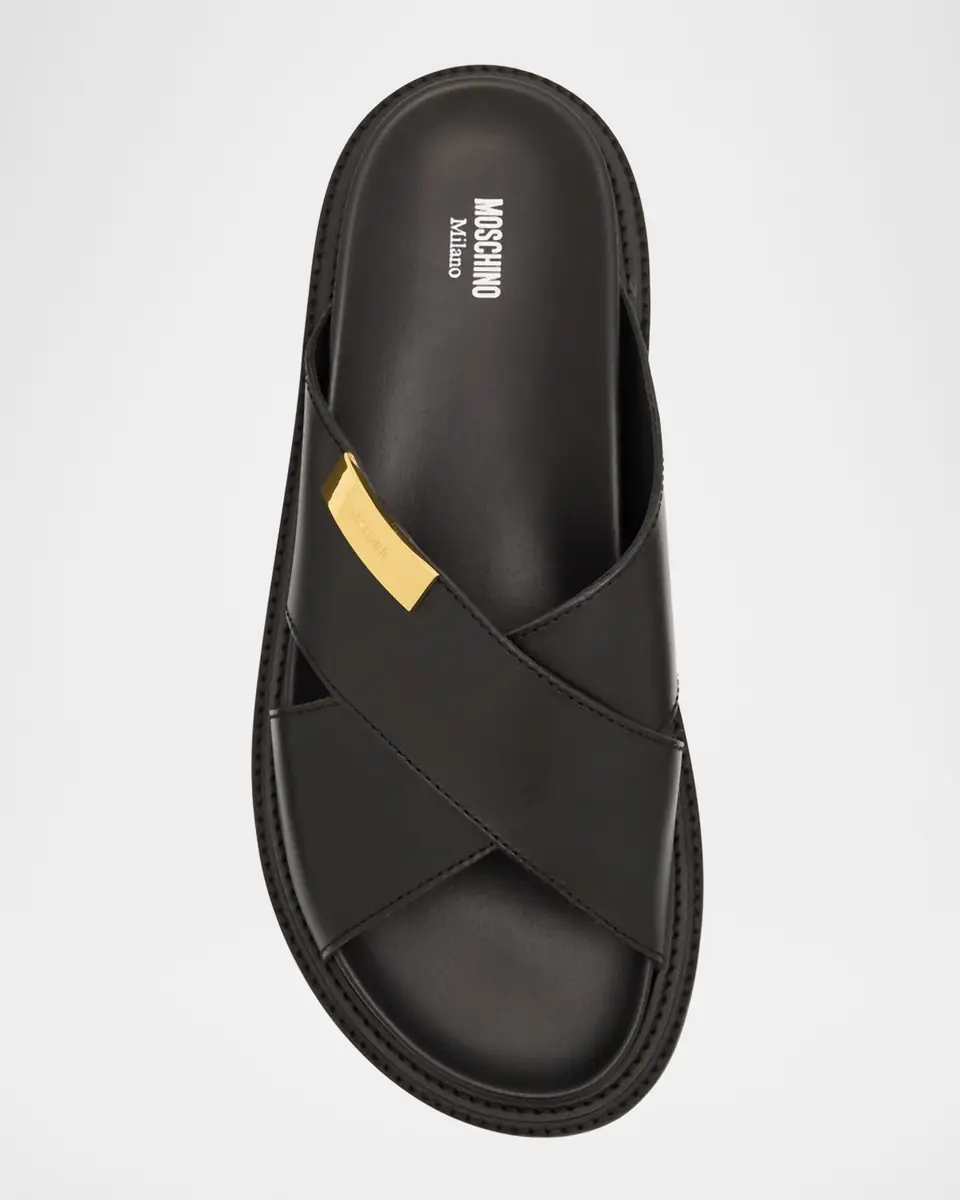 MOSCHINO Men's Calfskin Leather Slide Sandals | Thumbnail 5