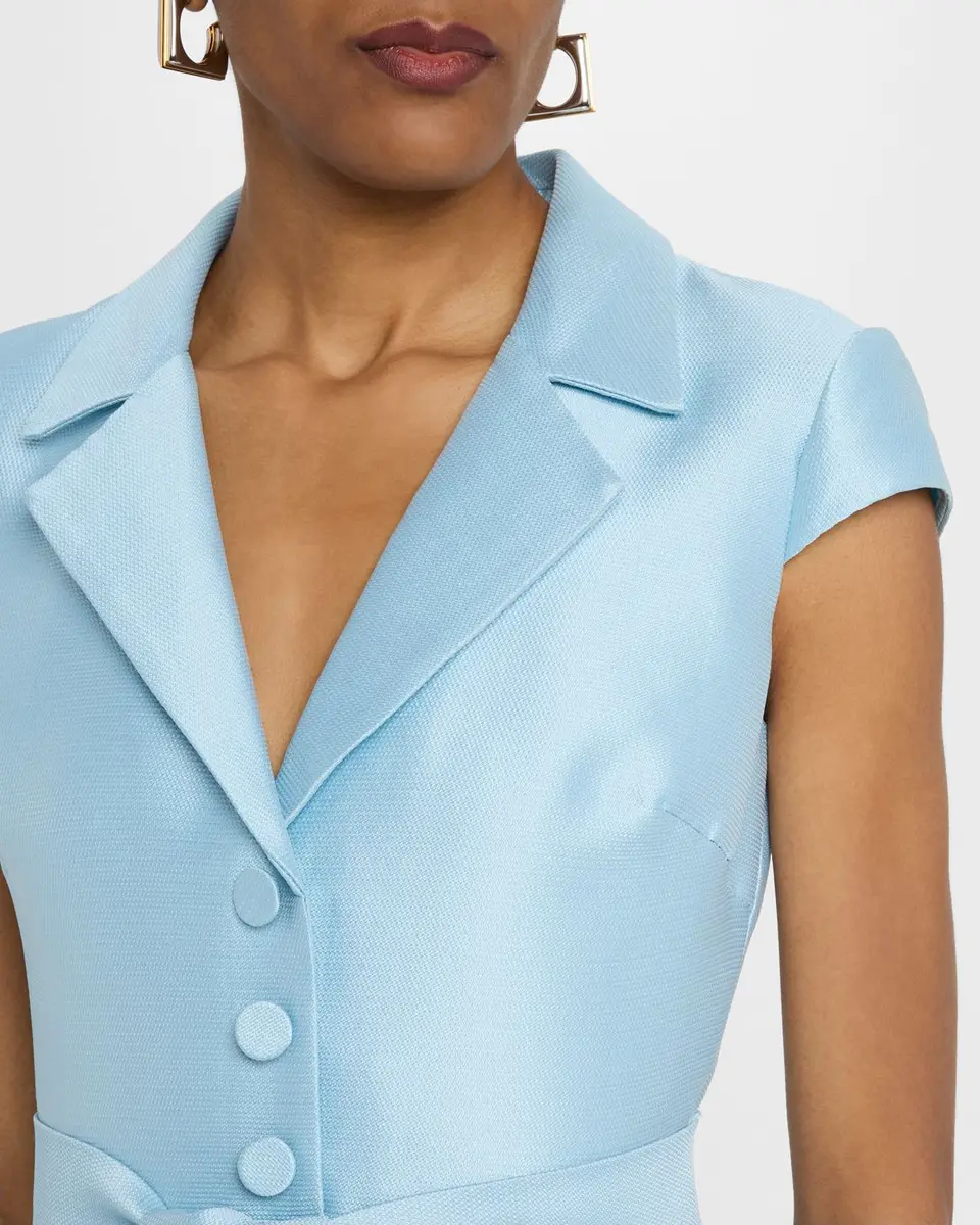Badgley Mischka Belted Cap-Sleeve Pique Midi Shirtdress | Thumbnail 5