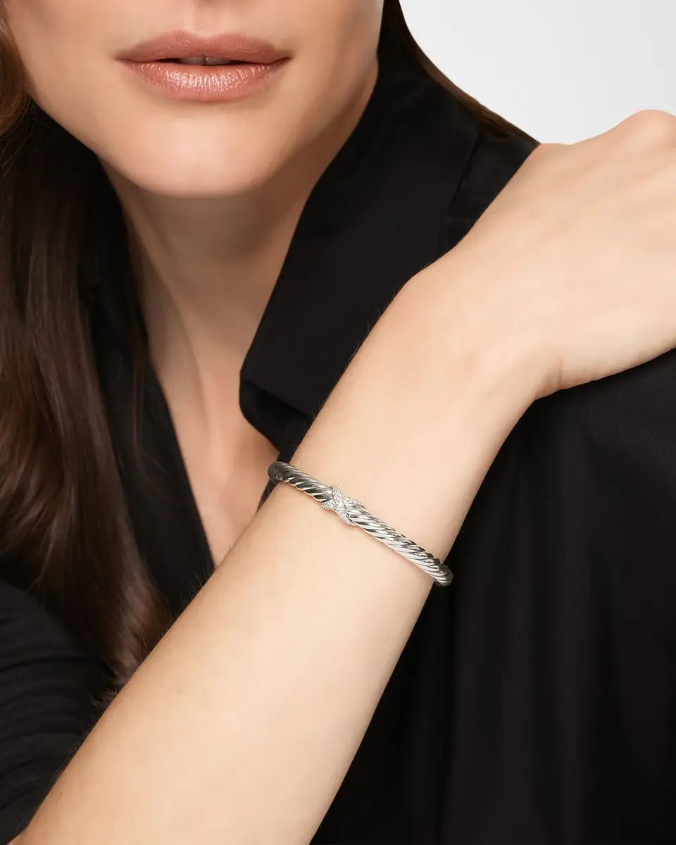 David Yurman Cable Flex X Bracelet with Diamonds in Silver, 6mm | Image 1 David Yurman Cable Flex X Bracelet with Diamonds in Silver, 6mm | Image 1